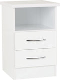 Seconique Nevada 2 Drawer Bedside Table | White Gloss Nightstand