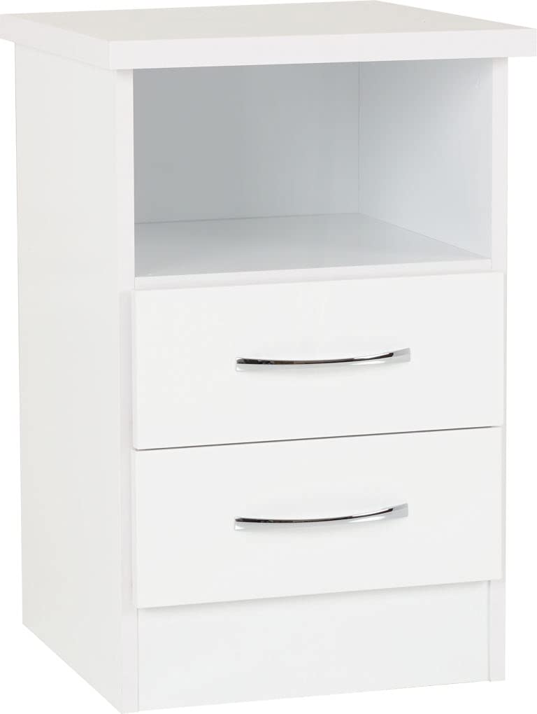 Seconique Nevada 2 Drawer Bedside Table | White Gloss Nightstand