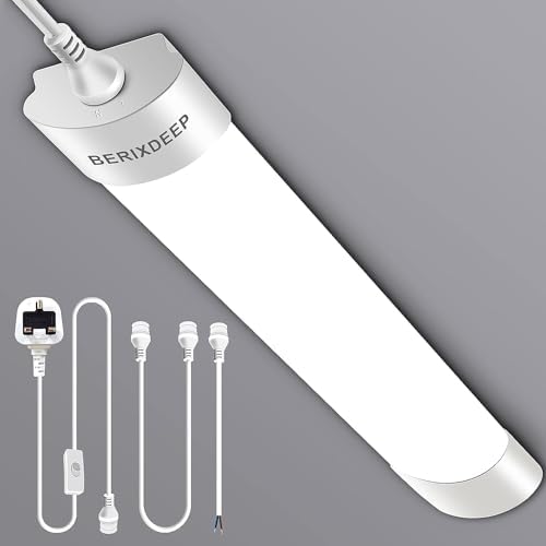 Berixdeep 2ft LED Batten Light | 18W 6500K Waterproof Linkable Shop Light