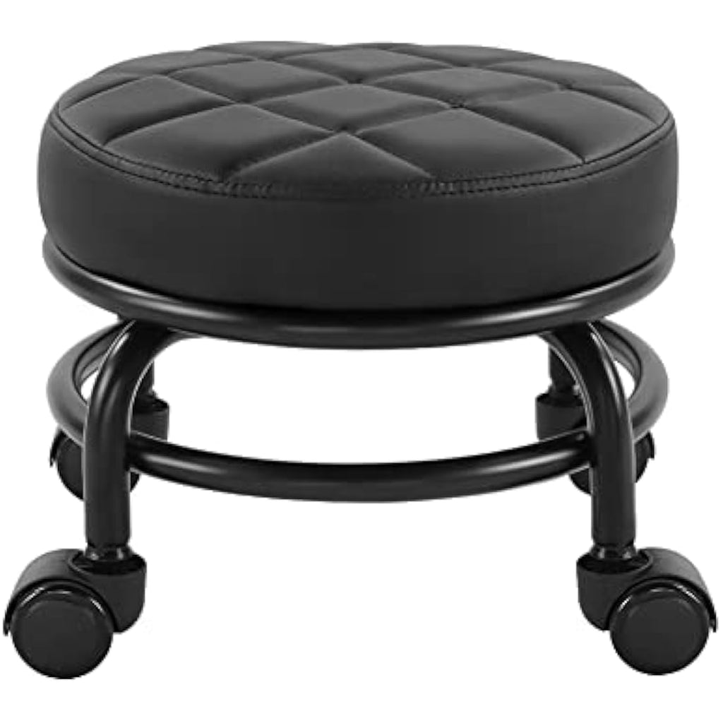 FURWOO Low Rolling Stool - PU Leather Round Swivel Seat with Wheels