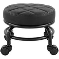 FURWOO Low Rolling Stool - PU Leather Round Swivel Seat with Wheels