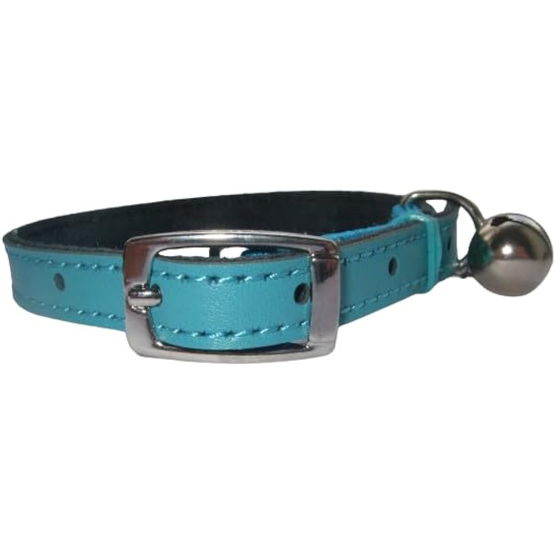 Genuine Leather Cat Collar with Safety Elastic and Bell – Blue