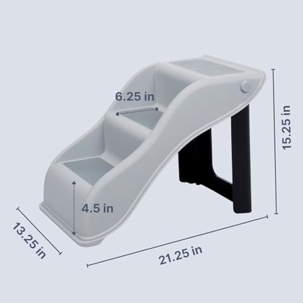TRIXIE 3 Step Pet Stairs – Foldable Lightweight Non-Slip Dog Steps, Grey