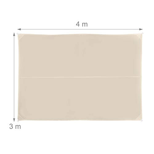 Relaxdays Rectangular Shade Sail – Water-Repellent UV Canopy, 3x4m, Beige