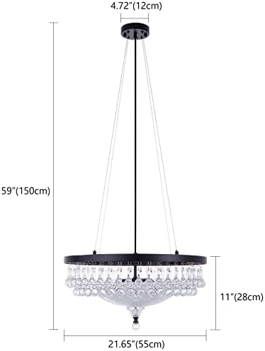 Wellmet Modern Black Crystal Drum Chandelier - 4-Light Ceiling Fixture