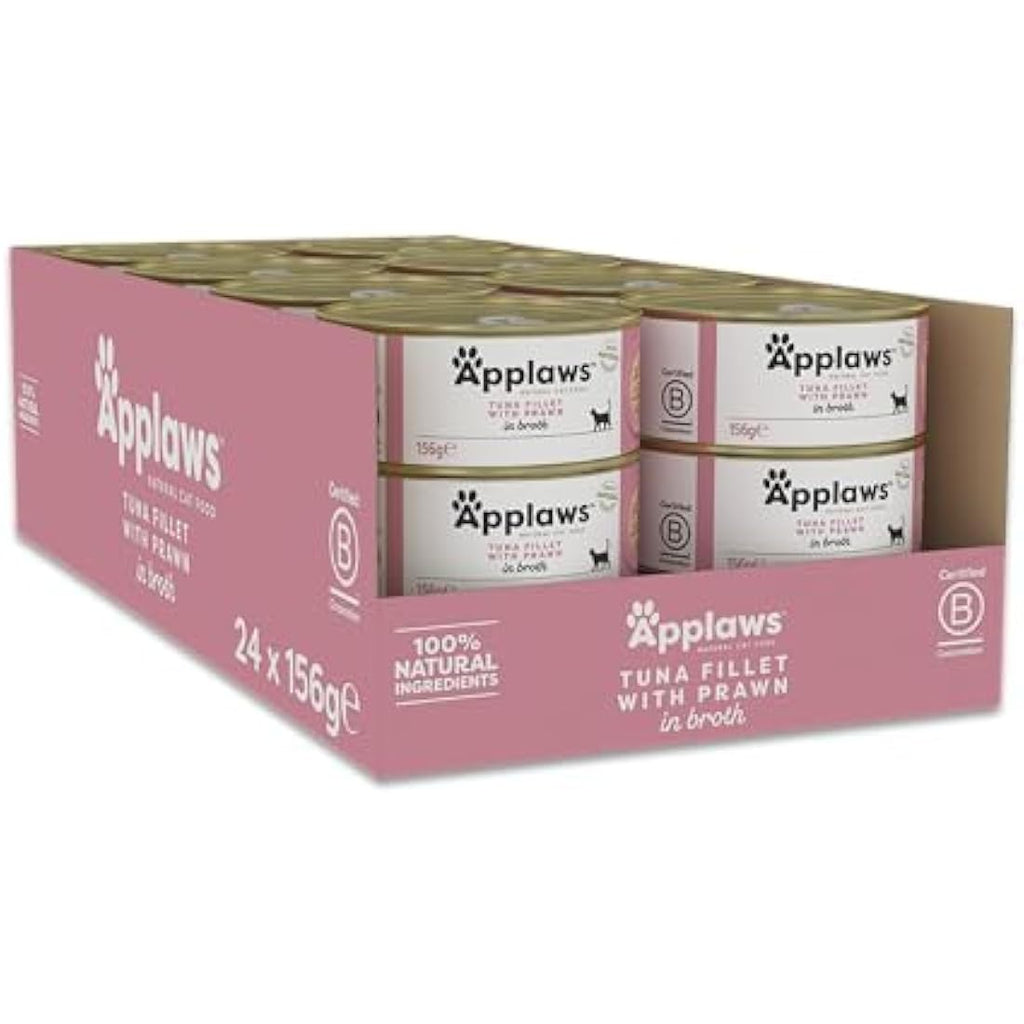 Applaws Natural Wet Cat Food | Tuna Fillet with Prawn | 24 x 156g Tins