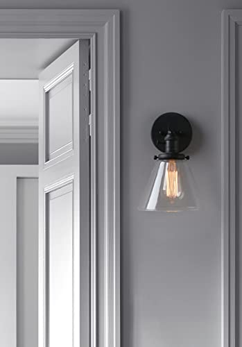 Phansthy Industrial Glass Wall Sconce – Vintage Brass & Black Light