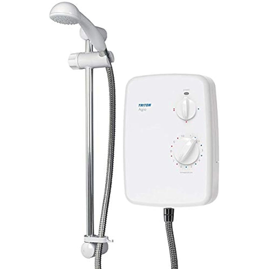 Triton Agio Electric Shower | 8.5kW White & Chrome Unit with Hose