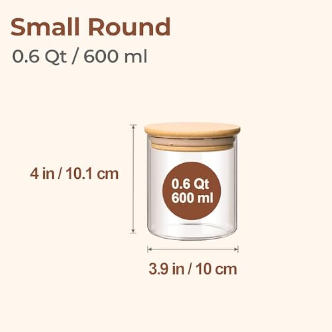 600ml Airtight Glass Food Storage Jars with Bamboo Lids – Set of 6