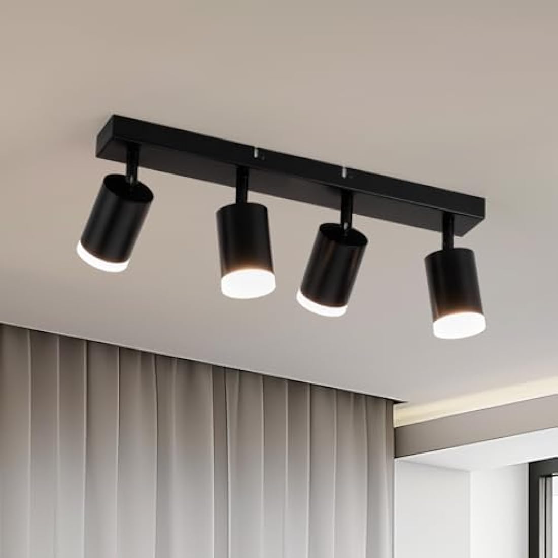 Gr4tec 4-Way Black Ceiling Spotlight Bar | Rotatable GU10 Modern Light