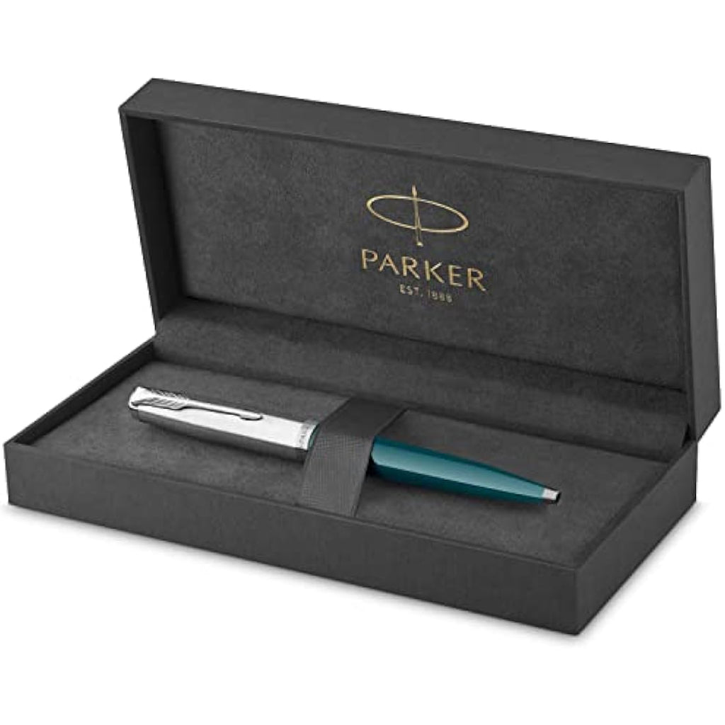 Parker 51 Ballpoint Pen – Teal Blue with Chrome Trim, Medium Point
