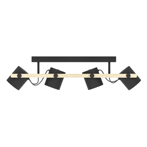 Eglo Hornwood 4-Light Ceiling Light | Black Metal & Natural Wood
