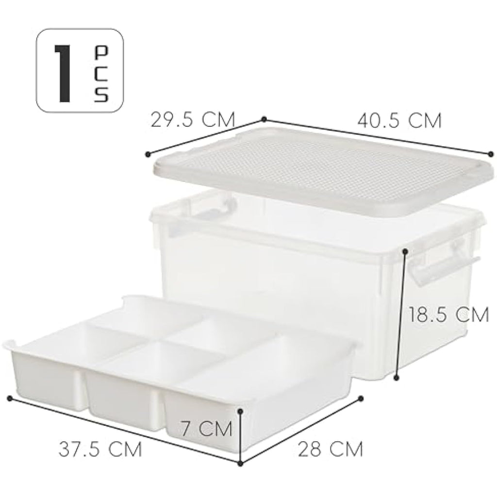 16L Plastic Craft Storage Box with Removable Tray & Latch