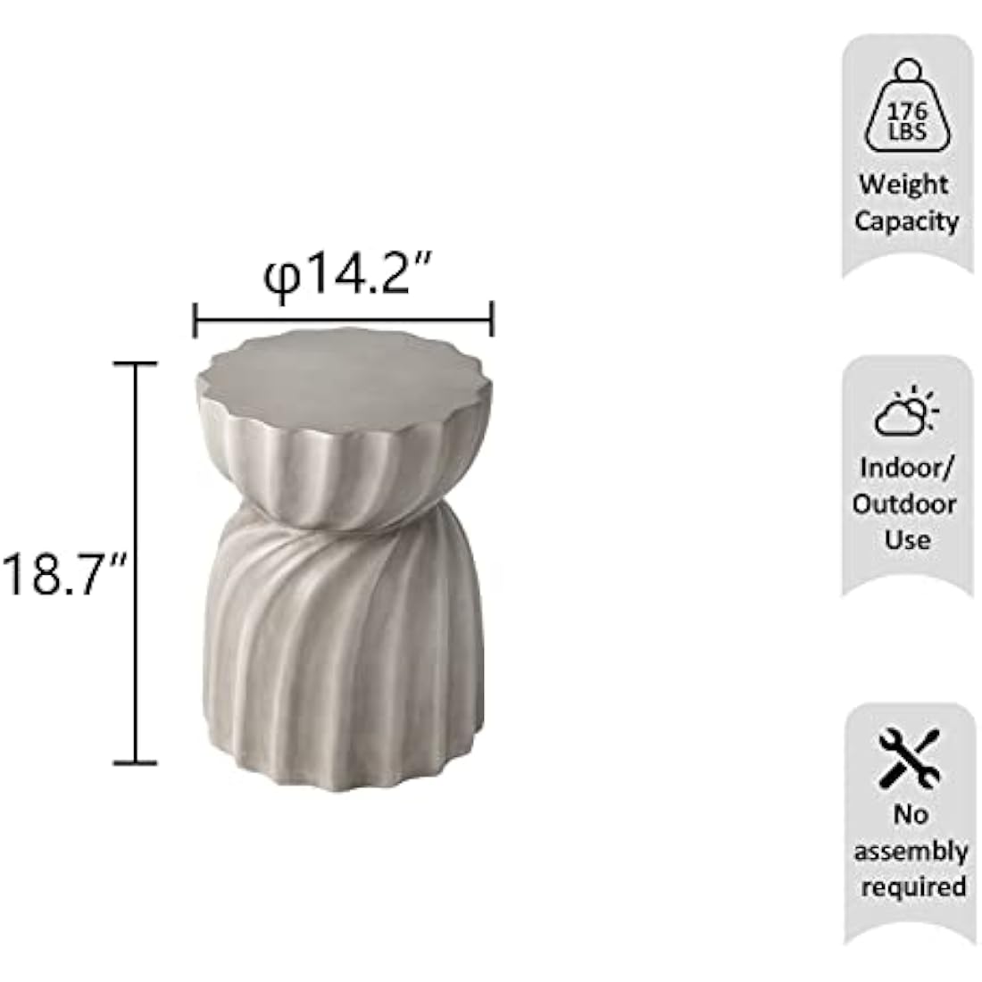 HOMPUS Concrete Garden Stool – Round Petal Outdoor Side Table, Natural Grey