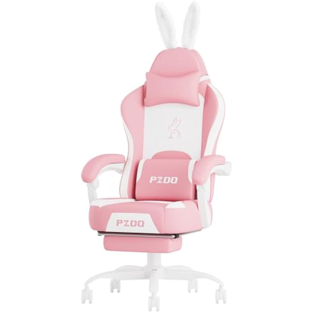 PZDO Pink Kawaii Gaming Chair | Ergonomic Latex Seat with Footrest
