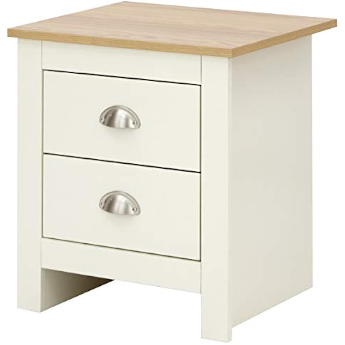 Lancaster Bedside Cabinet – Cream with Oak Top 2-Drawer Storage