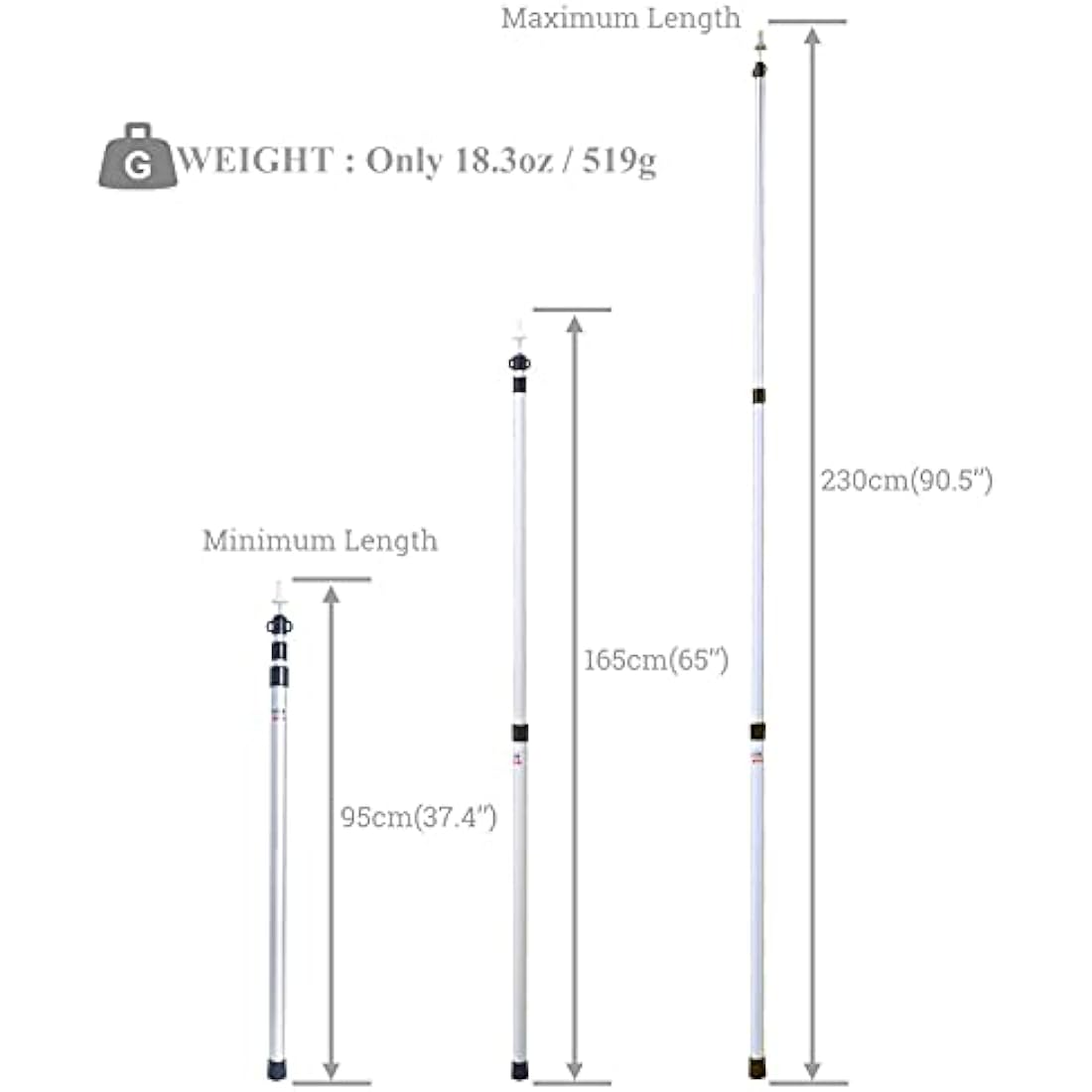 HIKEMAN Adjustable Aluminum Tarp Poles | Telescoping 90-230cm