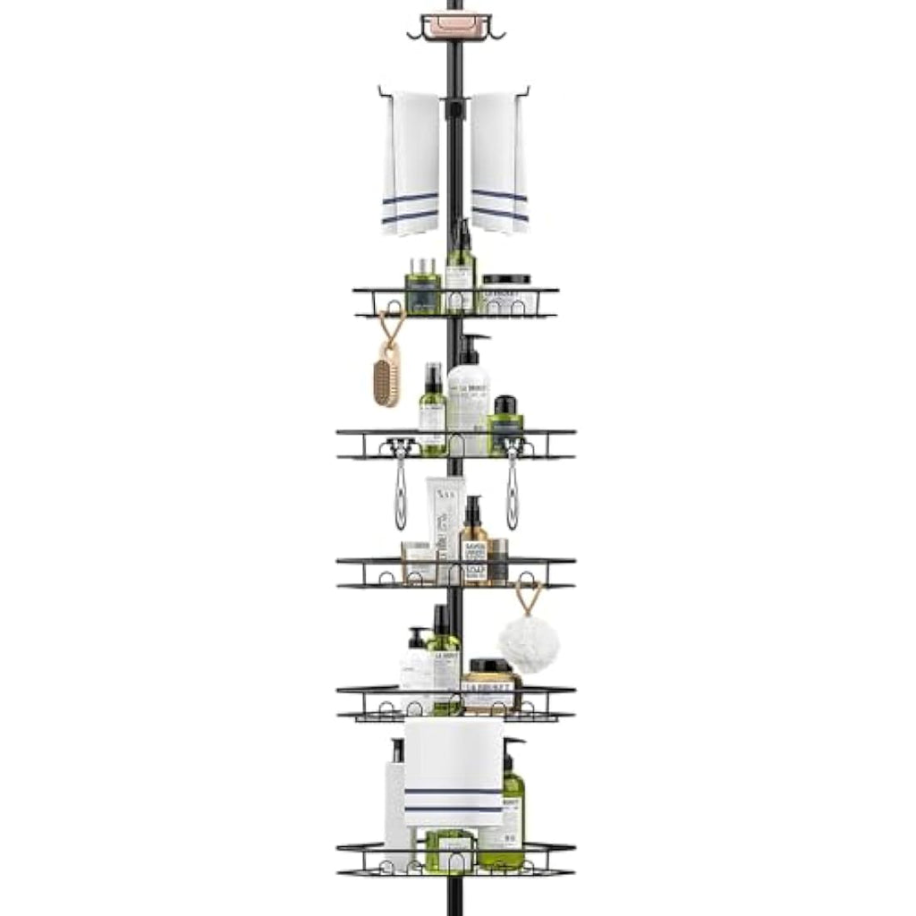 Mutool 7-Tier Telescopic Corner Shower Caddy – Adjustable Metal Shelf, Black