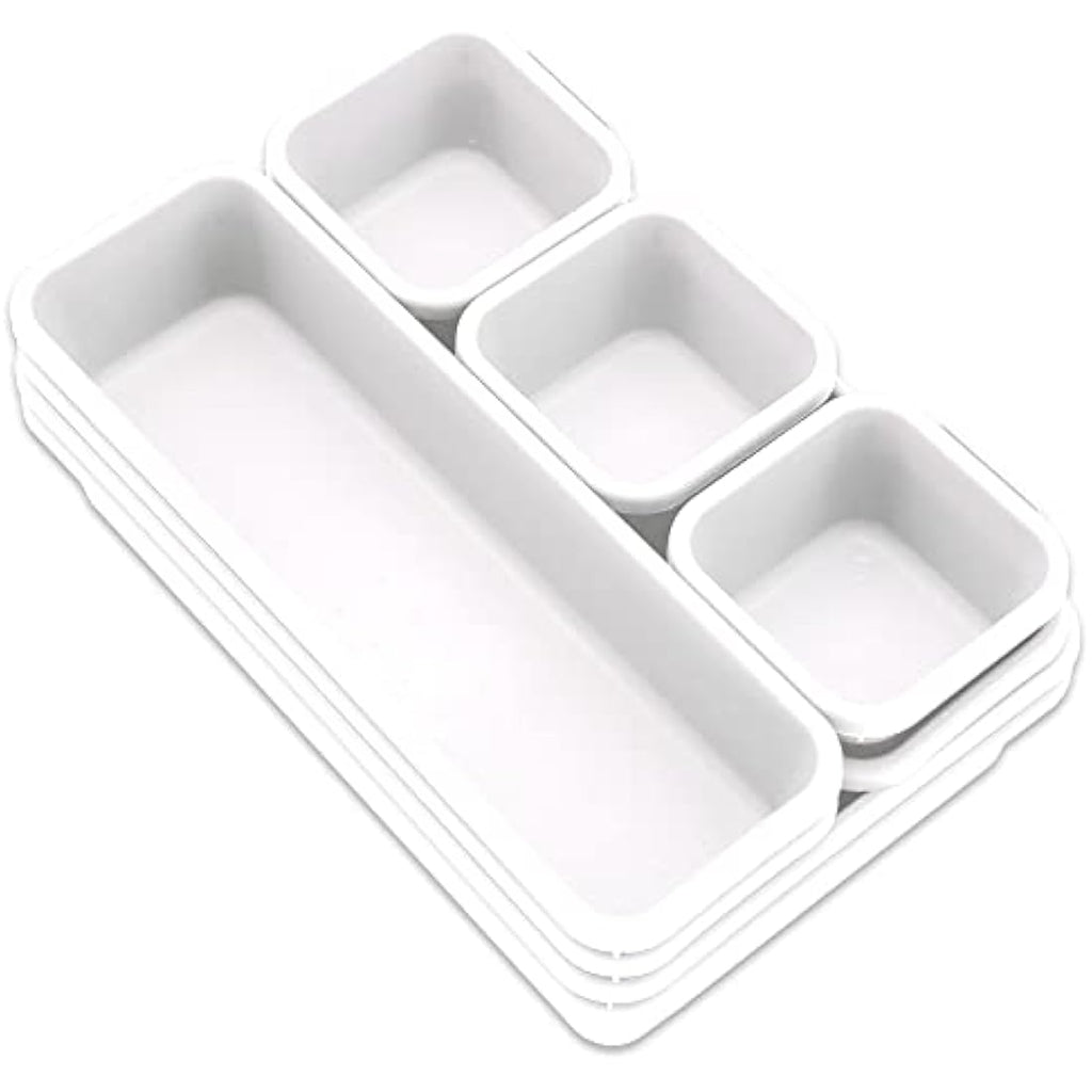 Addis 8-Piece Interlocking Drawer Organiser Trays | White Plastic Dividers