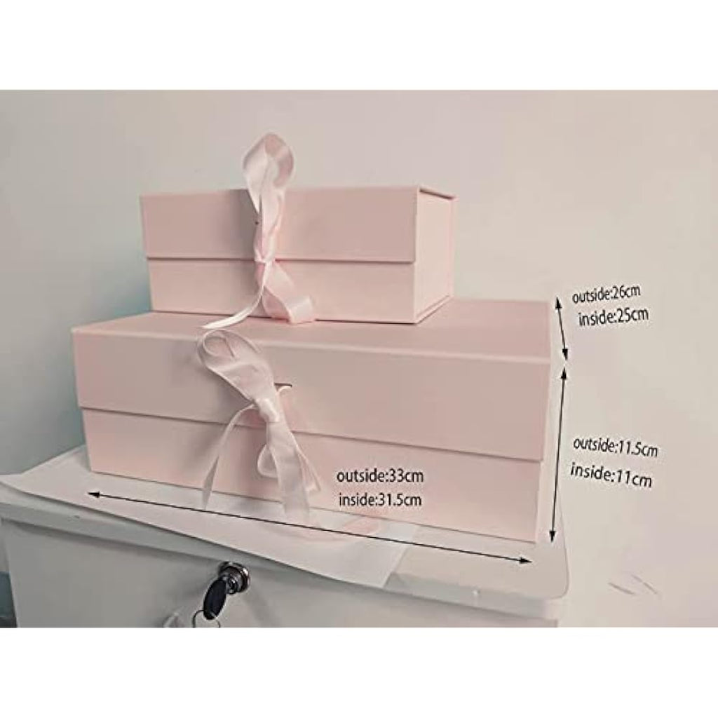 Jolof Store Pink Magnetic Gift Box - Large 33x26x11cm with Ribbon
