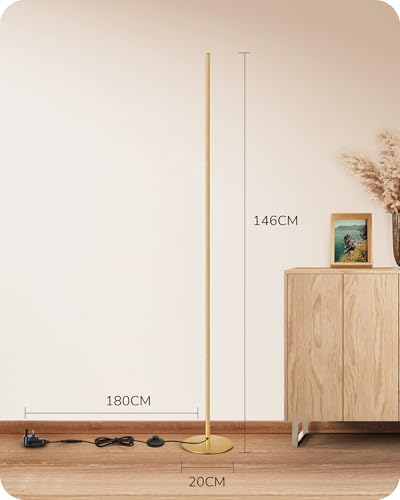 EDISHINE LED Floor Lamp – Dimmable Gold Minimalist Standing Lamp, 146cm