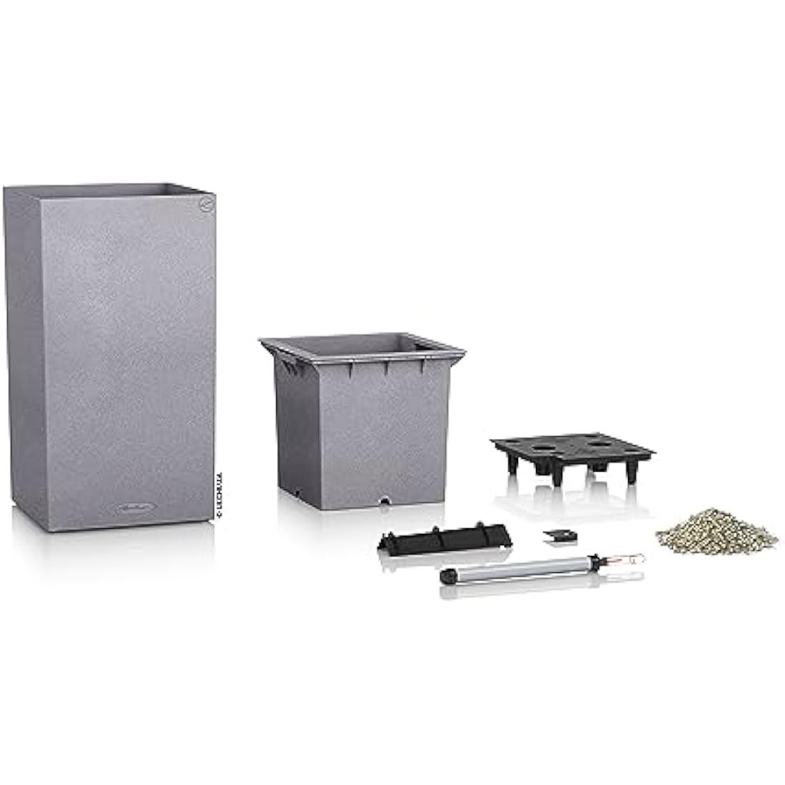 Lechuza Canto Stone 40 High Self-Watering Planter | Stone Grey Plastic