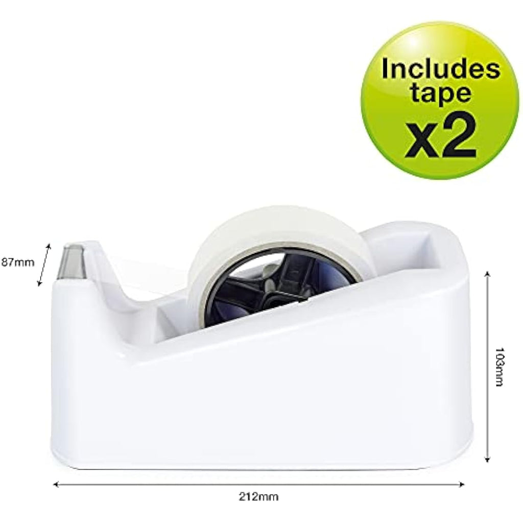 Rapesco 500 Heavy Duty Desktop Tape Dispenser with 2 Rolls | White