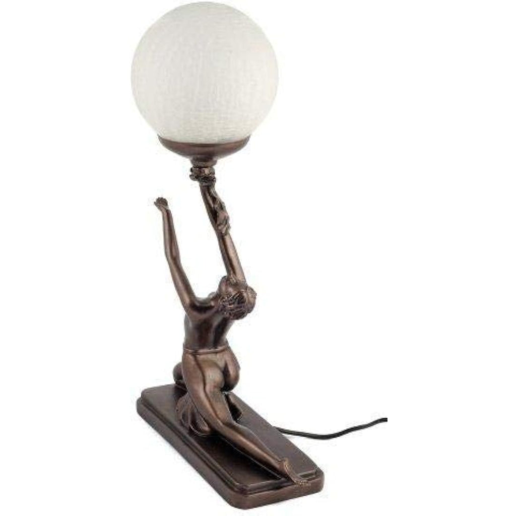 Art Deco Bronze Maiden Table Lamp |  Frosted Globe Figure