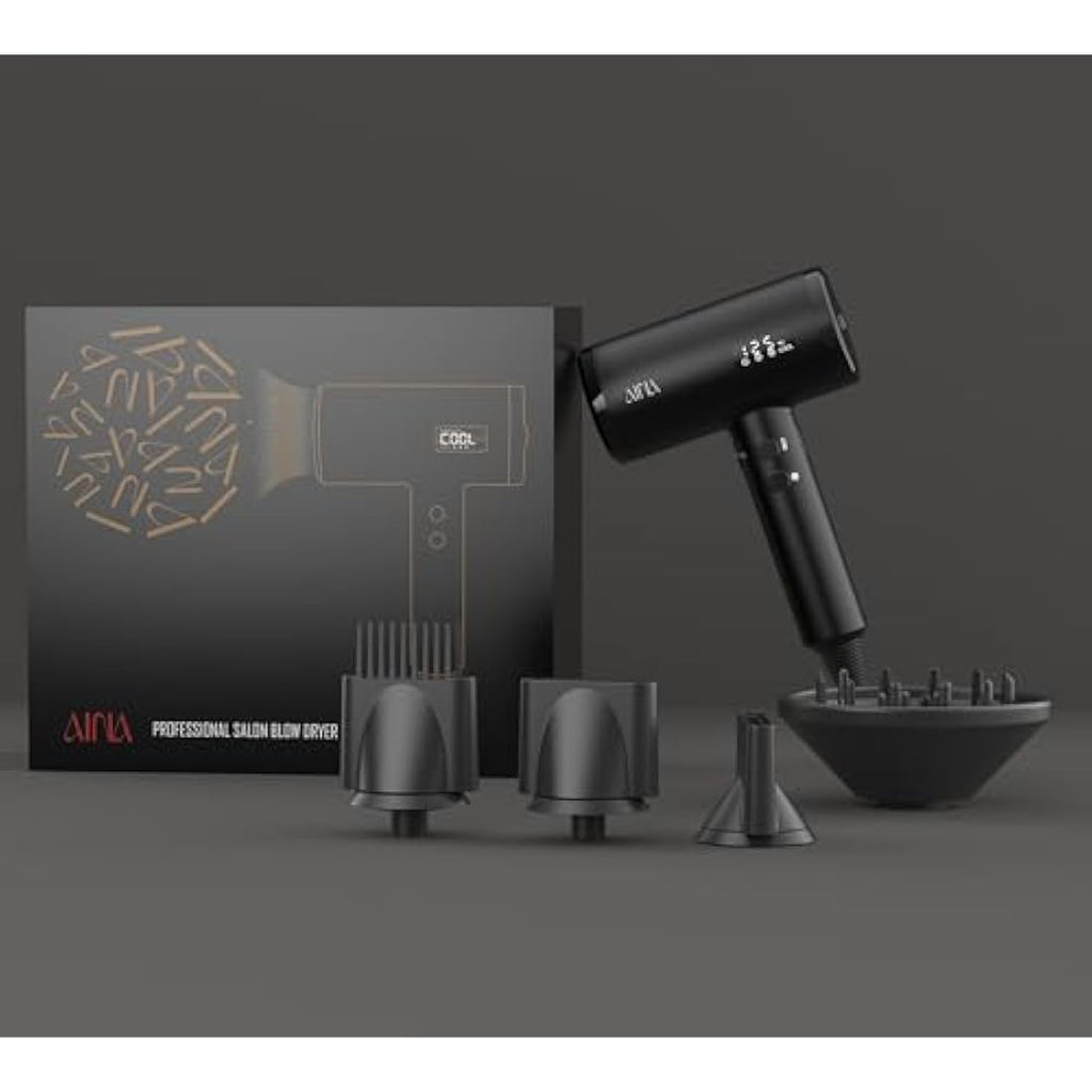 AINA Professional Ionic Hair Dryer | 150,000 RPM BLDC Motor - Black