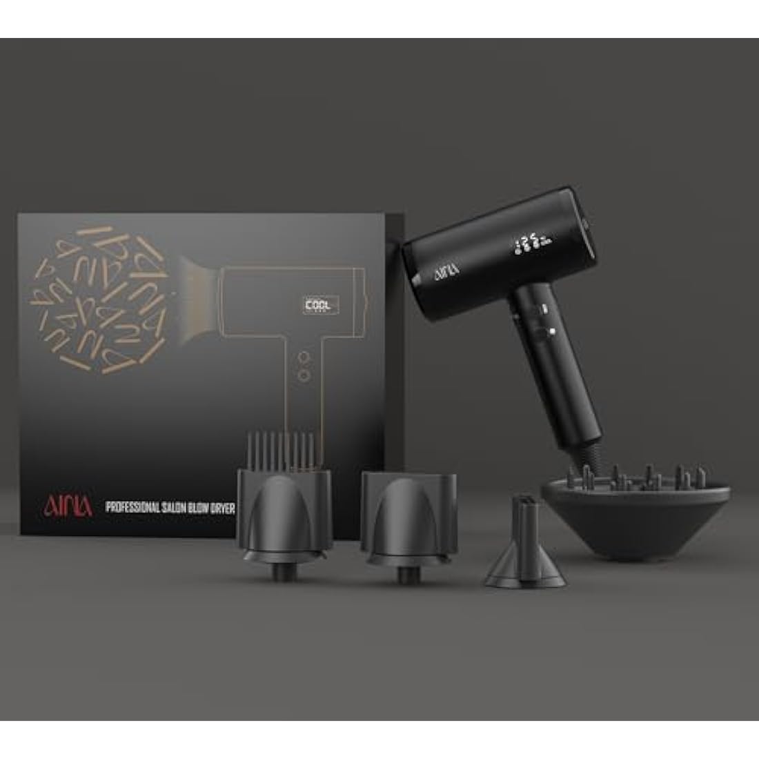 AINA Professional Ionic Hair Dryer | 150,000 RPM BLDC Motor - Black