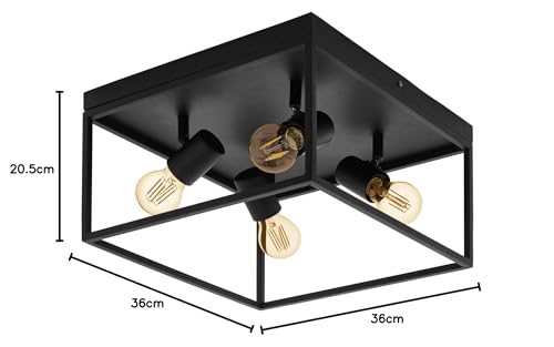 Eglo Silentina 4-Light Flush Ceiling Lamp | Black Steel Industrial Design