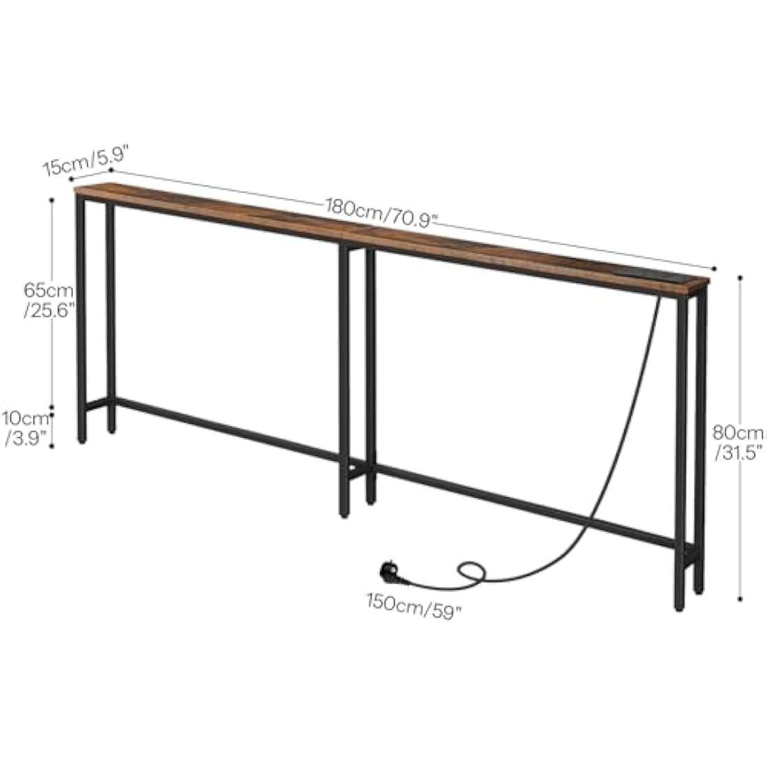 HOOBRO Slim Console Table with Charging Station | 180cm Narrow Sofa Table