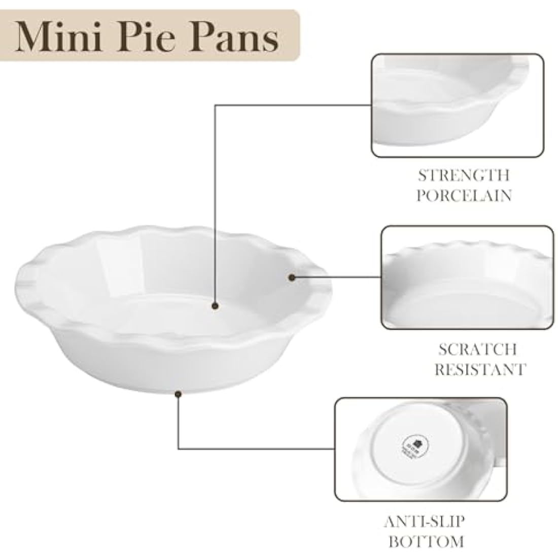 MALACASA Ceramic Mini Pie Dishes – 6.6 Inch Ivory White Baking Pans, 6PC