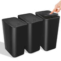 Kssvzz 3-Pack 10L Slim Bathroom Bins with Lid | Black Plastic Waste Bin