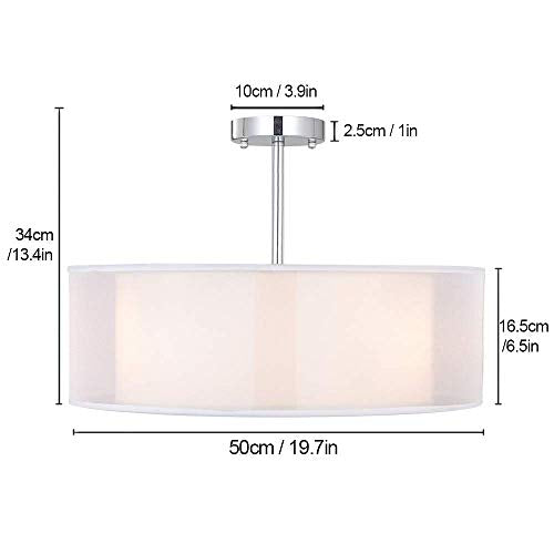 SPARKSOR Modern 2-Tier White Fabric Drum Pendant Ceiling Light – 50cm
