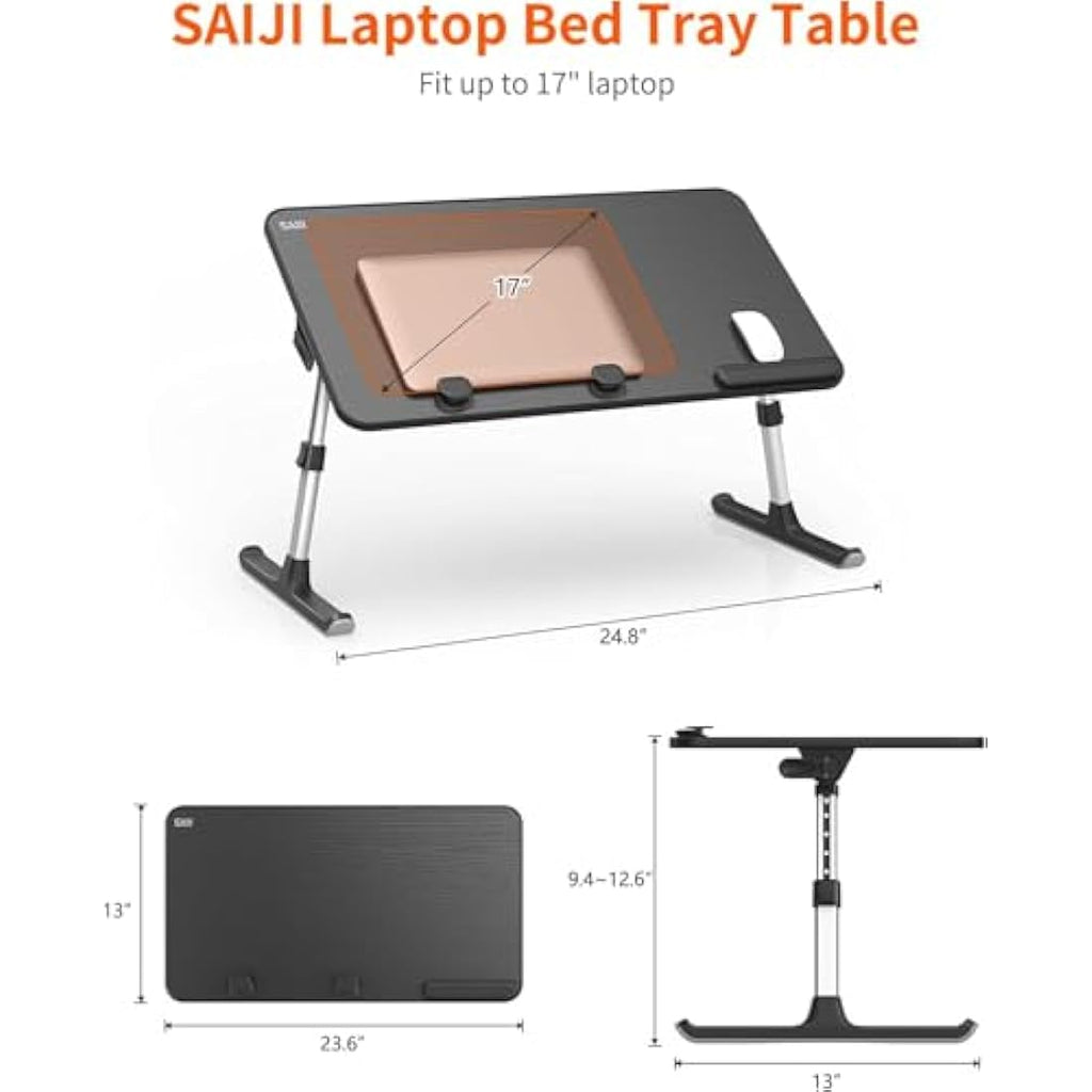 SAIJI Adjustable Laptop Desk – Portable Bed Tray with 5 Heights, Black