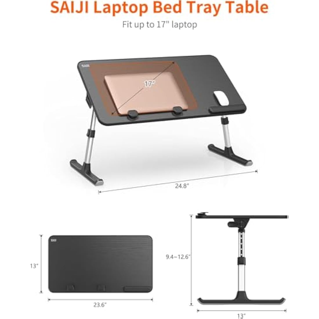 SAIJI Adjustable Laptop Desk – Portable Bed Tray with 5 Heights, Black