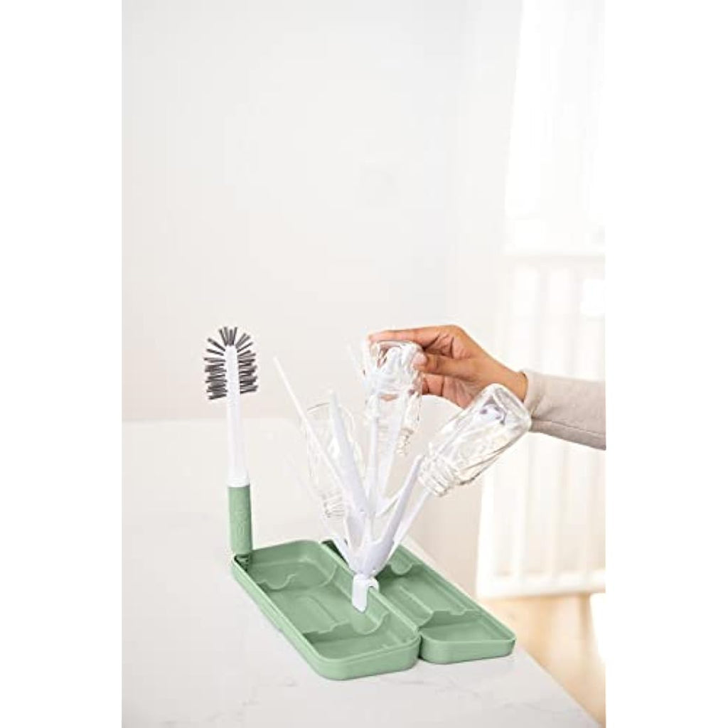 Ubbi Baby Bottle Drying Rack and Cleaning Brush Set, Sage – 4 Pieces