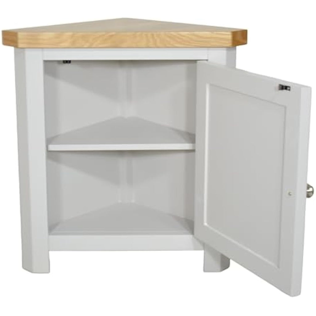 Painted Corner Cabinet | Solid Oak Top Storage Unit - Grey
