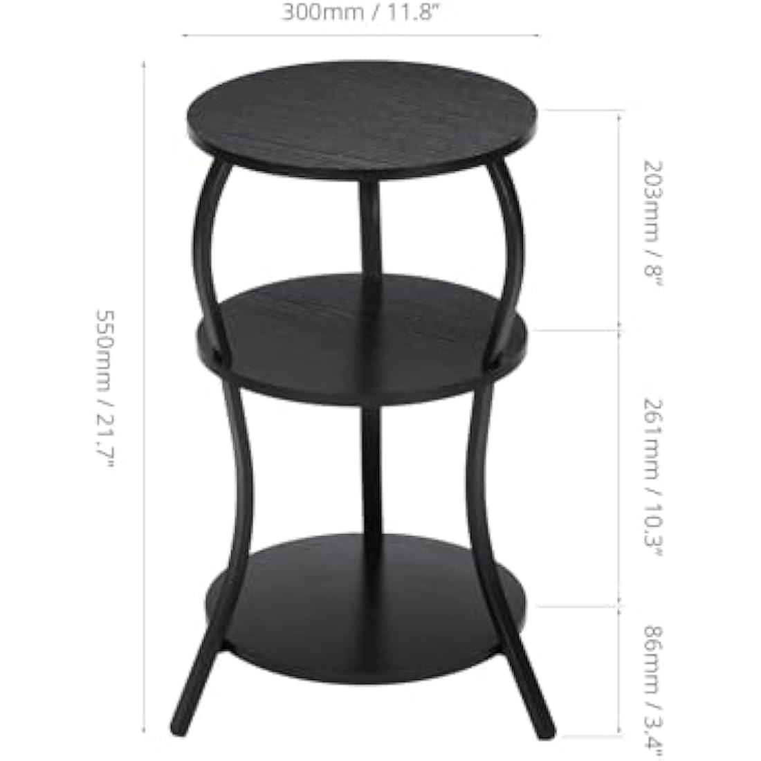 3-Tier Round Side Table – Industrial Wood & Metal End Table