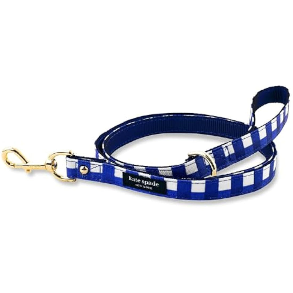 Kate Spade New York Dog Leash – Navy Gingham Lead with Gold Hardware