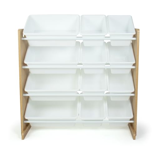 Humble Crew Journey Wooden Toy Storage Organiser with 12 Bins – White