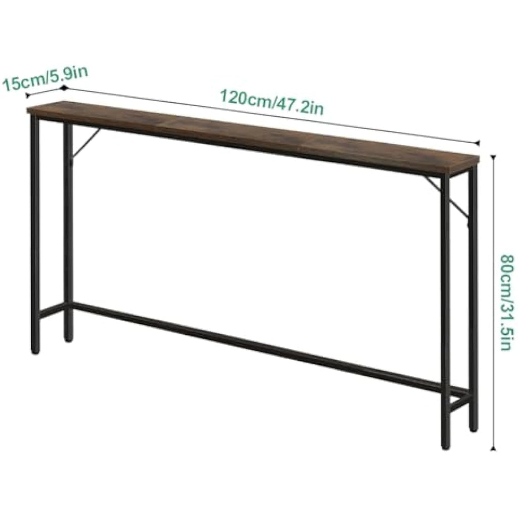 FURWOO Slim Console Table - Industrial Narrow Sofa Table, Rustic Brown