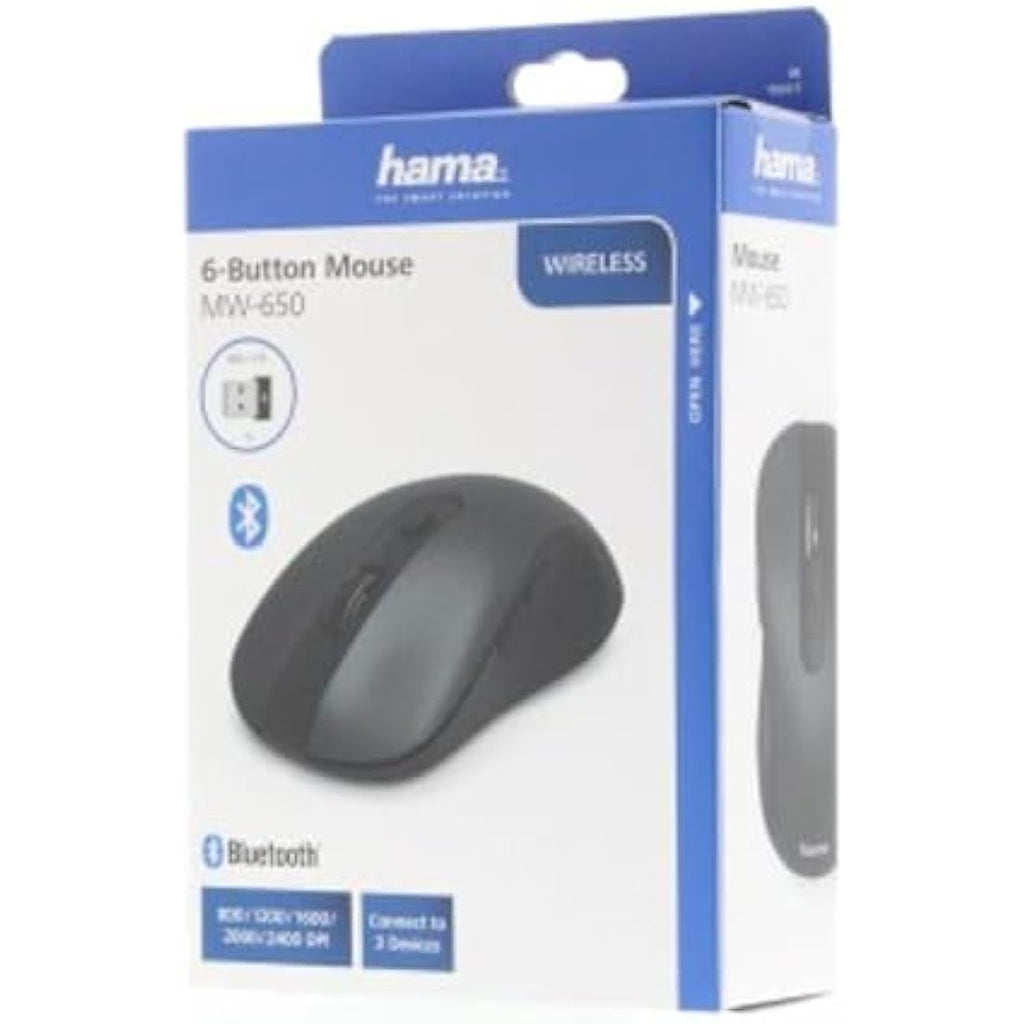 Hama MW-650 Wireless Optical Mouse | 6-Button Multi-Device Bluetooth – Black