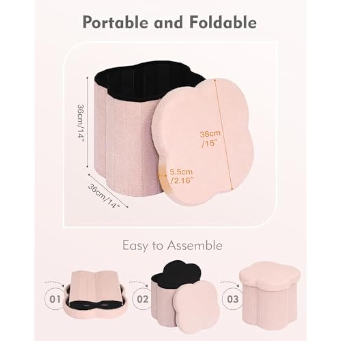 Bonlife Pink Boucle Folding Storage Ottoman – Teddy Flower Toy Chest
