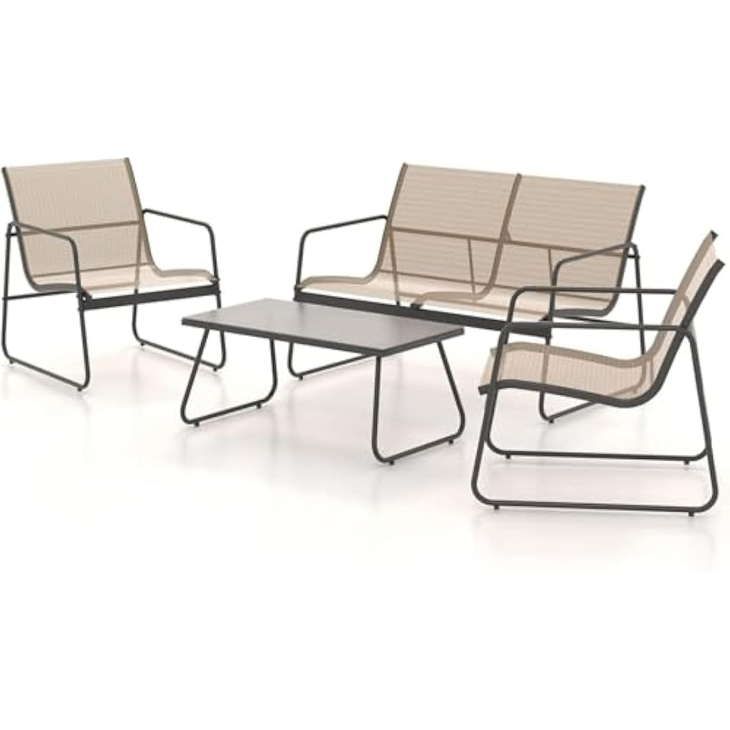 4-Piece Outdoor Patio Furniture Set | Mesh Sling & Steel – Brown