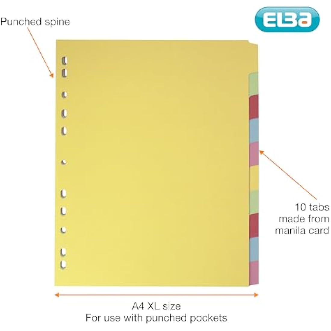 Elba A4+ Extra Wide 10-Part Card Dividers, Assorted Colors, 5 Sets