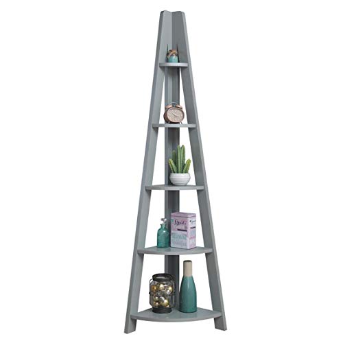 Riva 5 Tier Corner Ladder Bookcase | Wooden Shelving Unit by