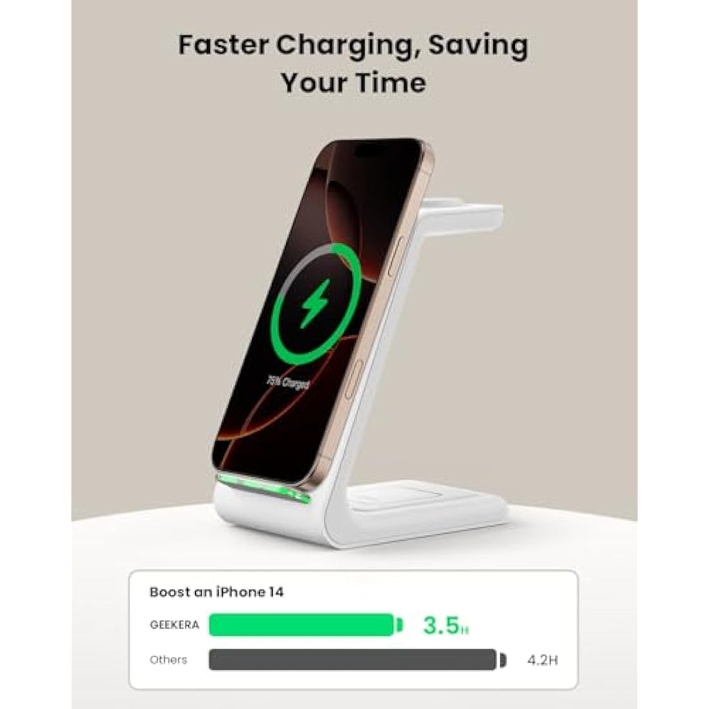 GEEKERA 3-in-1 Wireless Charging Station for iPhone, Apple Watch & AirPods