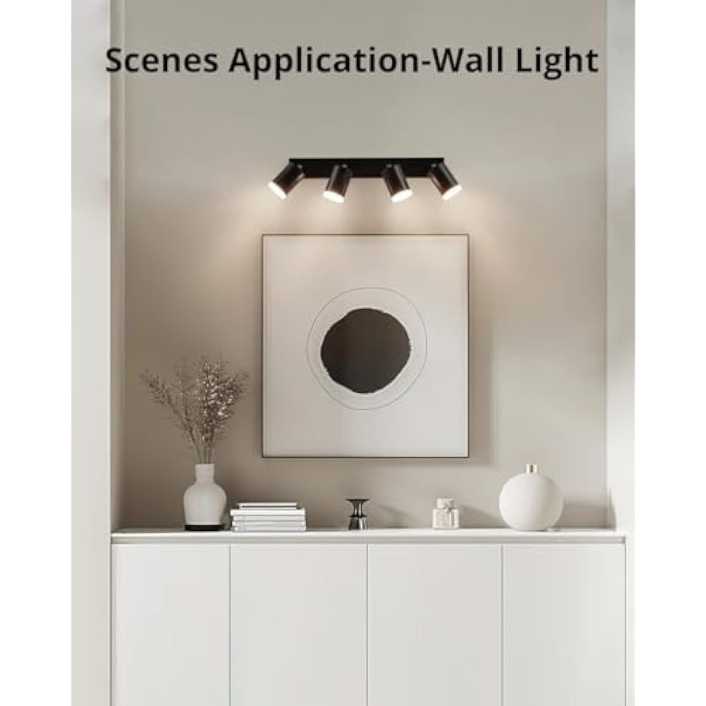 Gr4tec 4-Way Black Ceiling Spotlight Bar | Rotatable GU10 Modern Light